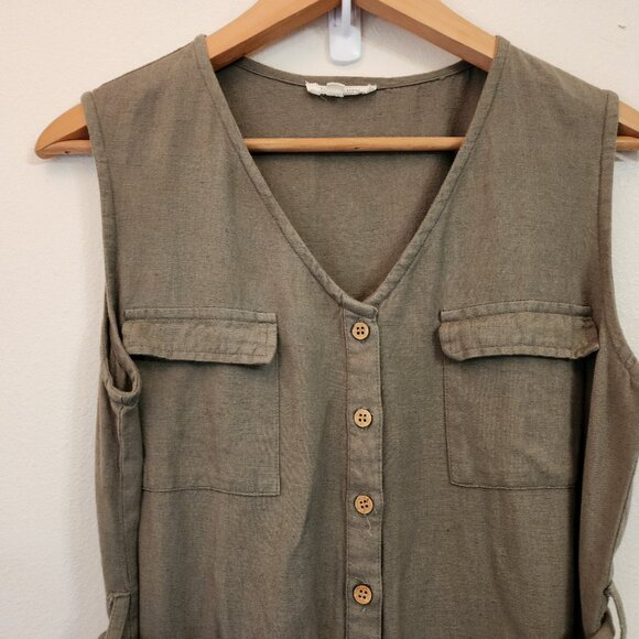 The Shanty corporation Cotton Flax Utility Slvless Jumpsuit Green Women S Chic - Picture 6 of 16